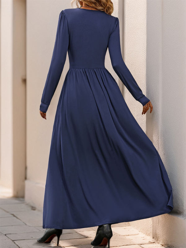 Maxi Dresses- Solid Slim Fit Maxi Dress V-neck- - IndioGear.com