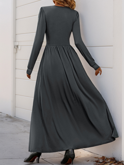 Maxi Dresses- Solid Slim Fit Maxi Dress V-neck- - IndioGear.com