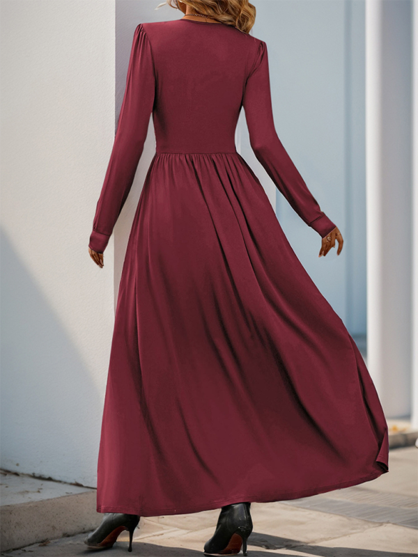 Maxi Dresses- Solid Slim Fit Maxi Dress V-neck- - IndioGear.com