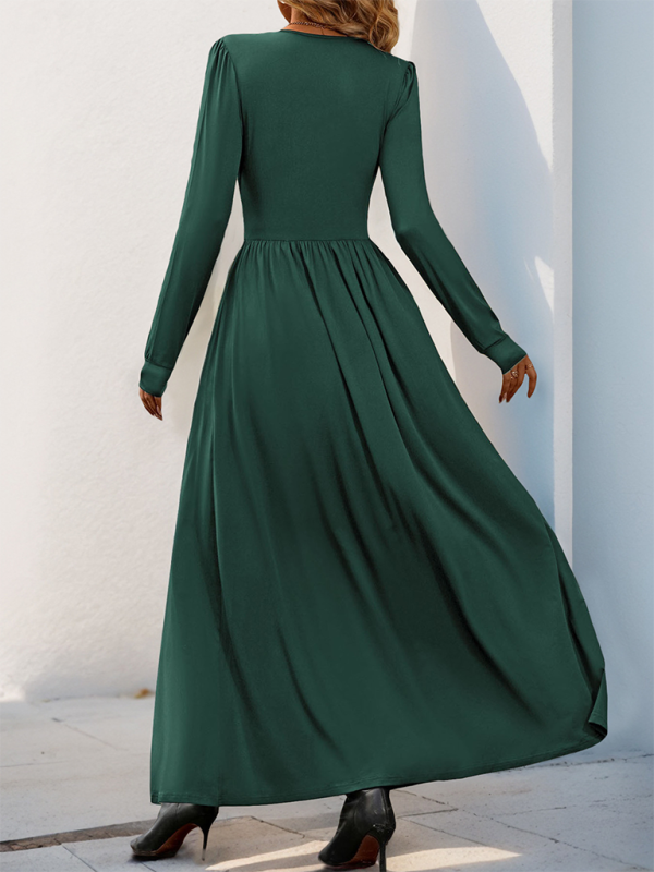 Maxi Dresses- Solid Slim Fit Maxi Dress V-neck- - IndioGear.com