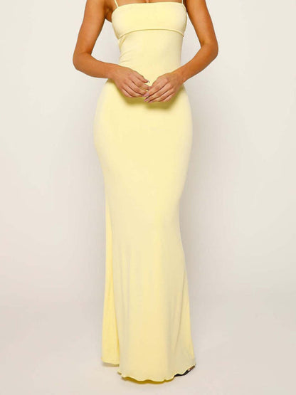 Maxi Dresses- Summer Party Solid Backless Cami Dress in Body-Hugging Style- - IndioGear Fashion and Gear