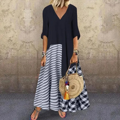 Maxi Dresses- Summer Vibrant Maxi Dress for Beach Days and Festivals- Navy Blue- IndioGear.com