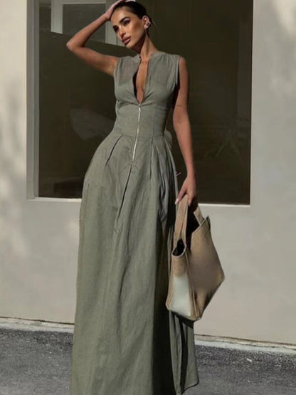 Maxi Dresses- Tailored Structured Maxi Event Dress- - IndioGear Women Clothing