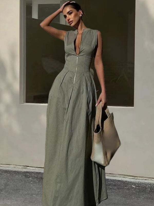 Maxi Dresses- Tailored Structured Maxi Event Dress- - IndioGear Women Clothing