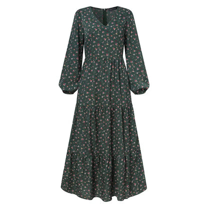 Maxi Dresses- Women Floral Long Dress for Day to Night- Green- IndioGear.com