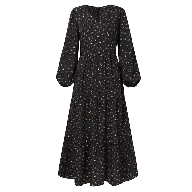 Maxi Dresses- Women Floral Long Dress for Day to Night- Black- IndioGear.com