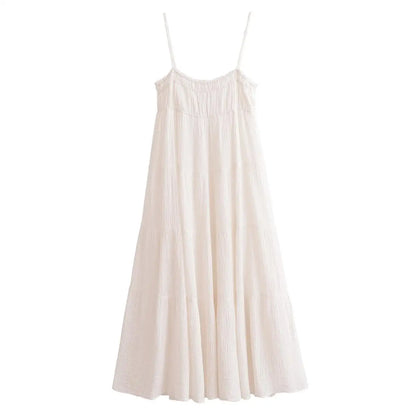 Maxi Dresses- Women Free-flowing Textured Tiered Maxi Dress- White- IndioGear.com