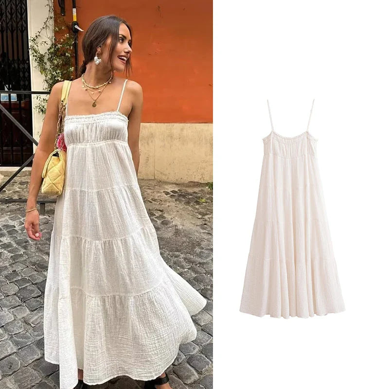 Maxi Dresses- Women Free-flowing Textured Tiered Maxi Dress- - IndioGear.com