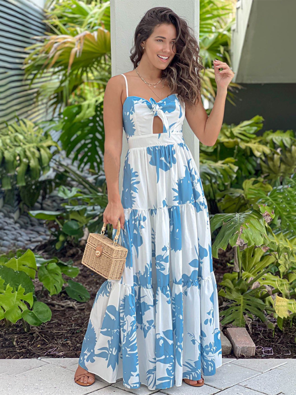 Maxi Dresses- Women's Summer Print Empire Tiered Maxi Sundress- - IndioGear.com