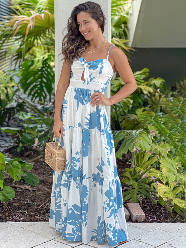 Maxi Dresses- Women's Summer Print Empire Tiered Maxi Sundress- - IndioGear.com