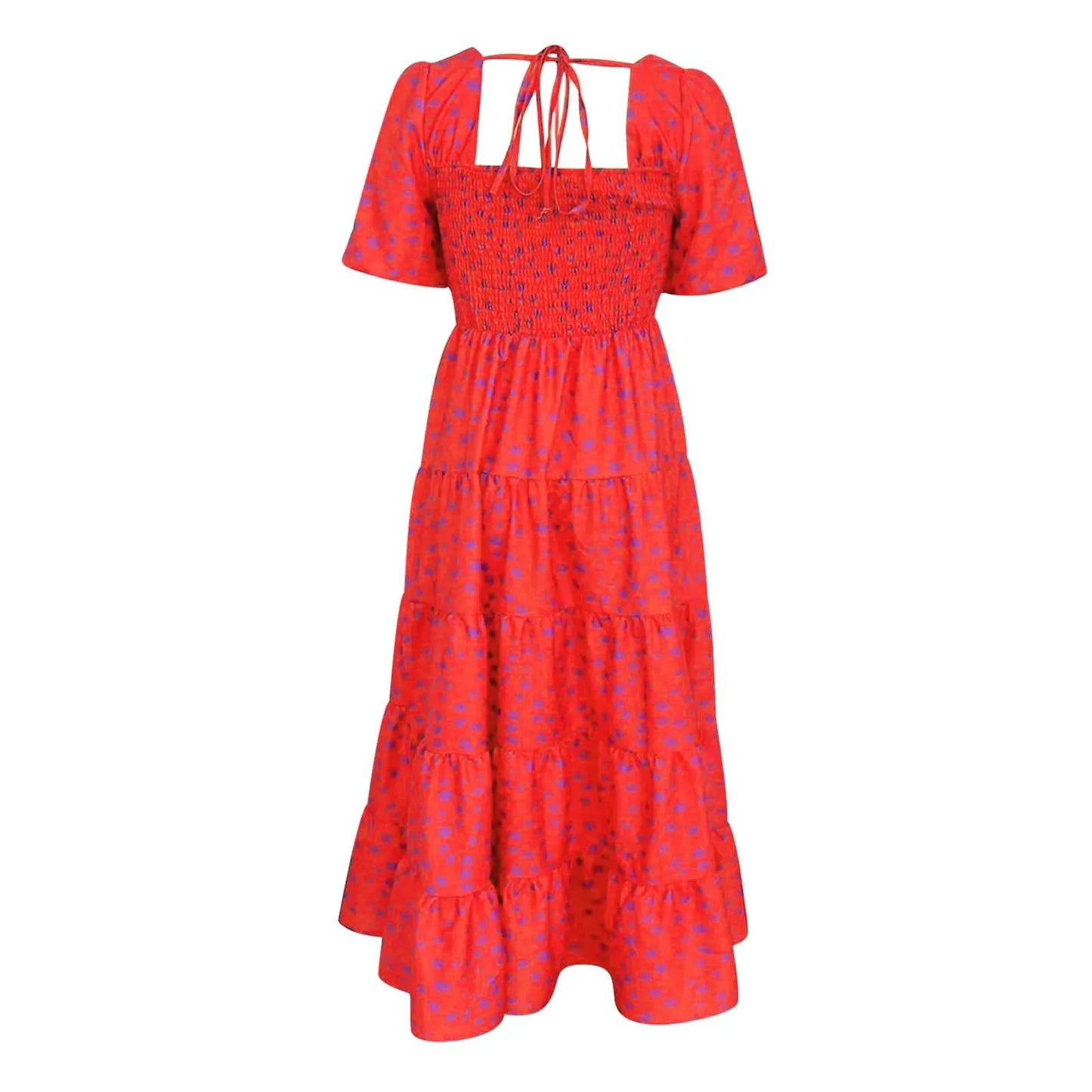 Maxi Dresses- Women's Vibrant Dotty Print A-Line Maxi Dress for Family Gatherings- - IndioGear.com