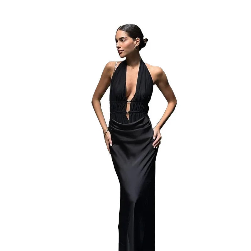 Maxi Gown- Halter Heroine Backless Maxi Dress- - IndioGear Women Clothing