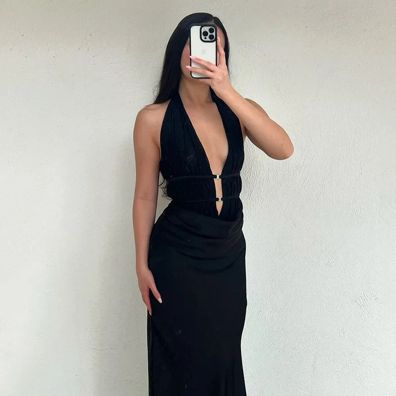 Maxi Gown- Halter Heroine Backless Maxi Dress- - IndioGear Women Clothing