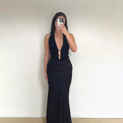 Maxi Gown- Halter Heroine Backless Maxi Dress- - IndioGear Women Clothing