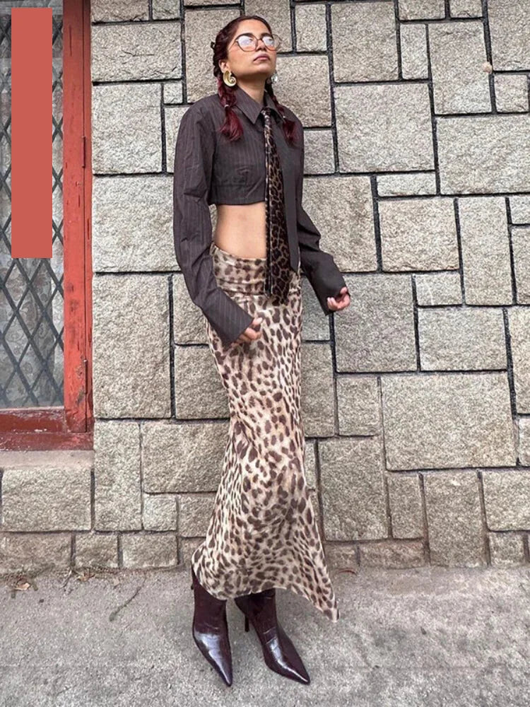 Maxi Skirts- All-Season Leopard Animal Print Midi Skirt- - IndioGear.com