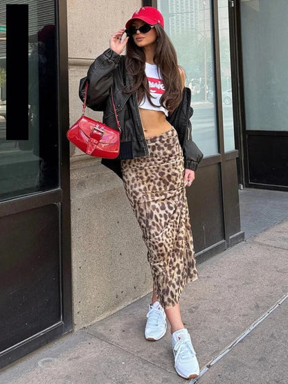 Maxi Skirts- All-Season Leopard Animal Print Midi Skirt- - IndioGear.com