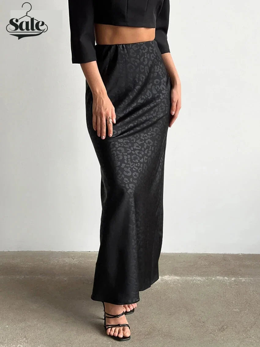 Maxi Skirts- Animal Print High-Waist Mermaid Skirt- Black- IndioGear.com