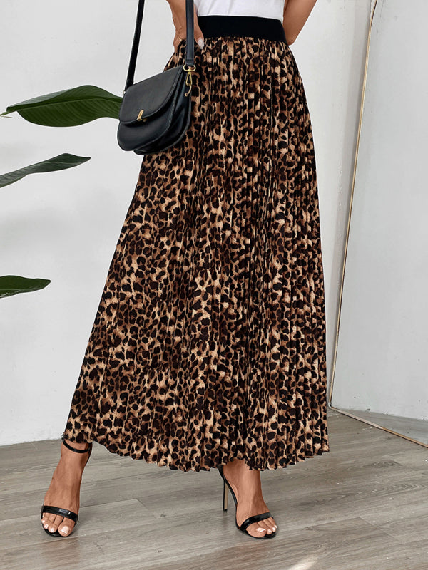 Maxi Skirts- Women Leopard A-Line Maxi Skirt- - IndioGear Women Clothing