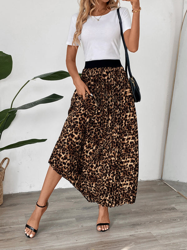 Maxi Skirts- Women Leopard A-Line Maxi Skirt- - IndioGear Women Clothing