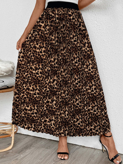 Maxi Skirts- Women Leopard A-Line Maxi Skirt- - IndioGear Women Clothing