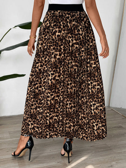 Maxi Skirts- Women Leopard A-Line Maxi Skirt- - IndioGear Women Clothing