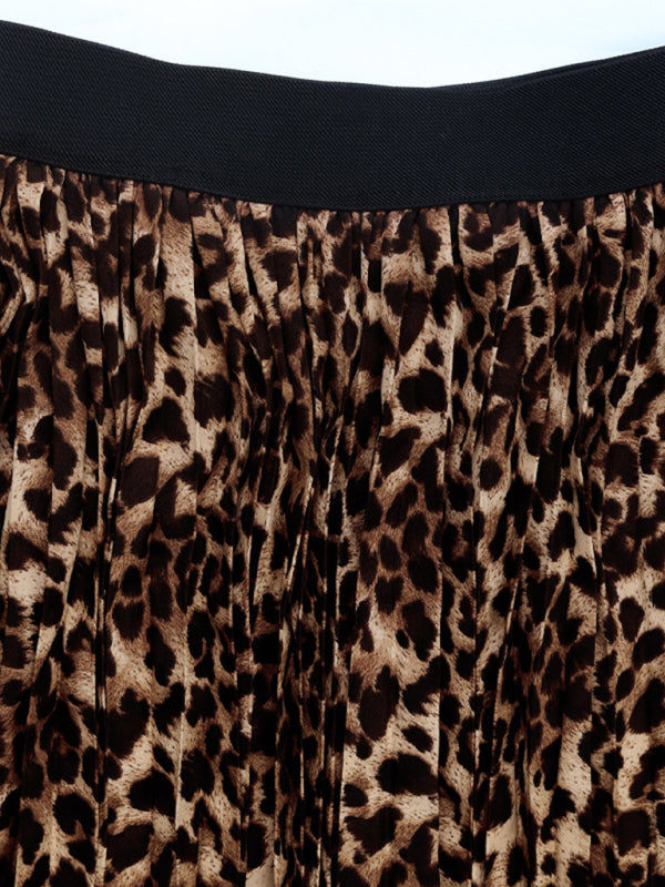 Maxi Skirts- Women Leopard A-Line Maxi Skirt- - IndioGear Women Clothing