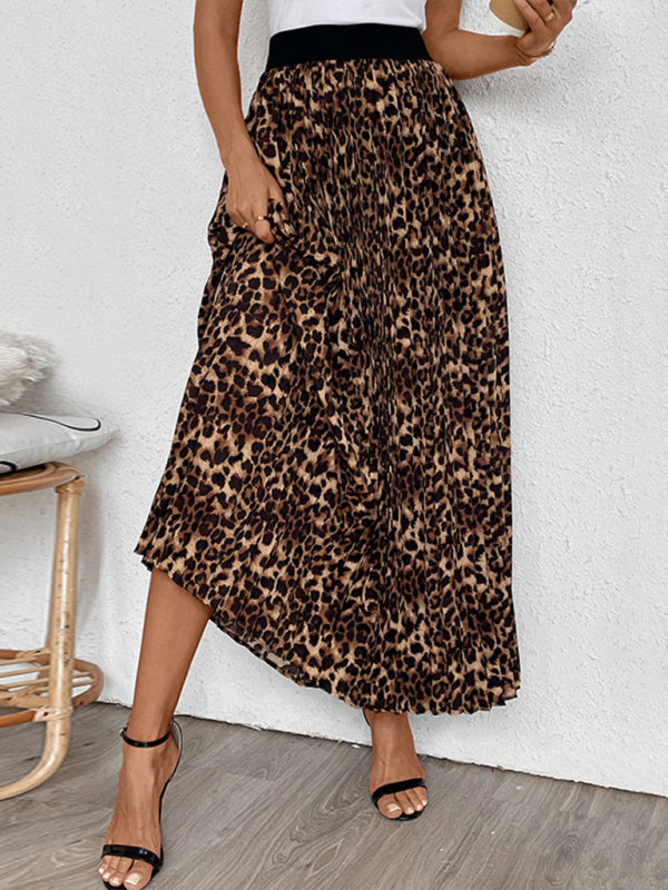 Maxi Skirts- Women Leopard A-Line Maxi Skirt- - IndioGear Women Clothing