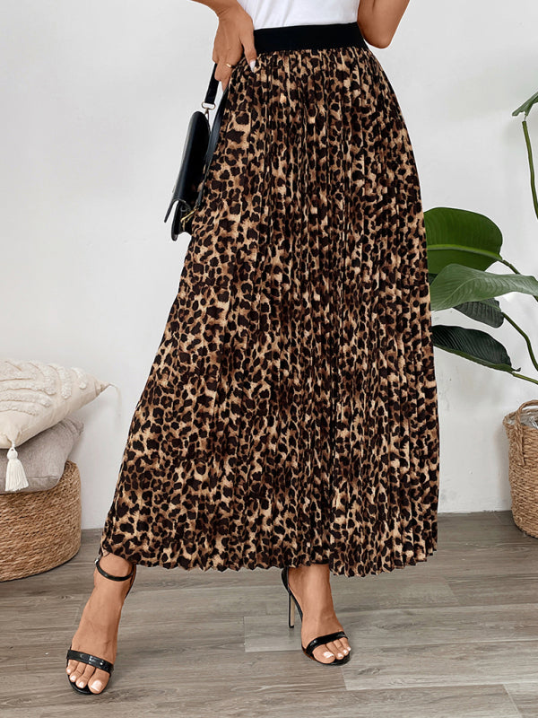 Maxi Skirts- Women Leopard A-Line Maxi Skirt- - IndioGear Women Clothing