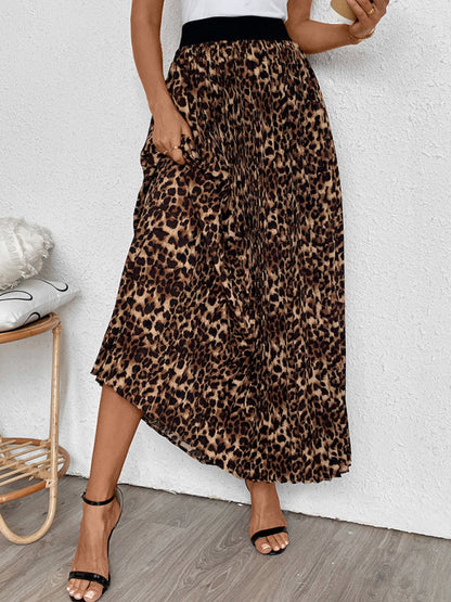 Maxi Skirts- Women Leopard A-Line Maxi Skirt- Leopard- IndioGear Women Clothing