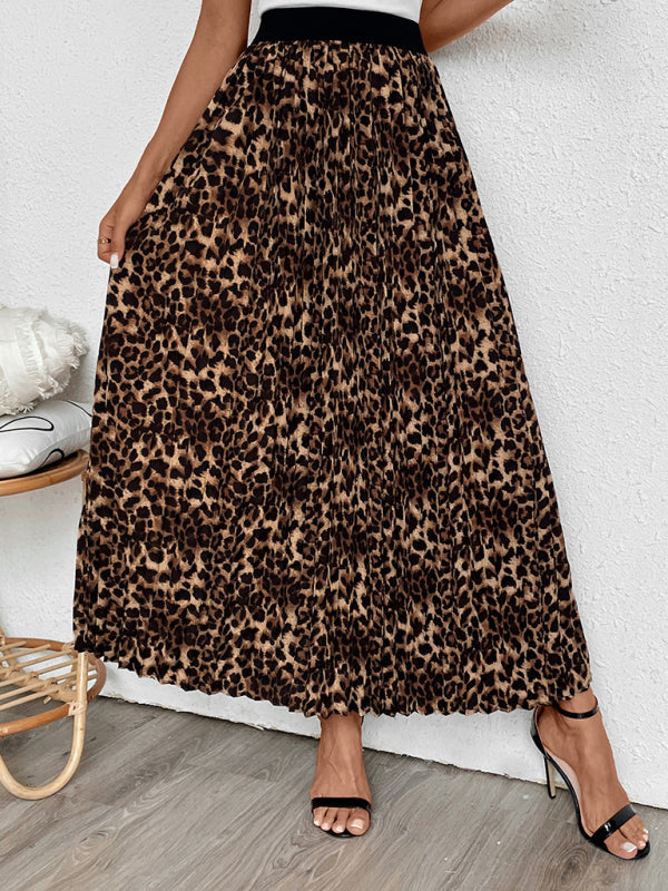 Maxi Skirts- Women Leopard A-Line Maxi Skirt- - IndioGear Women Clothing