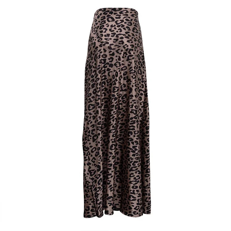 Maxi Skirts- Women Leopard Print Satin Skirt in Mermaid- - Chuzko Women Clothing