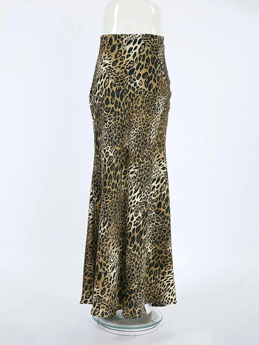 Maxi Skirts- Women Mermaid Leopard Print Maxi Skirt- - IndioGear.com