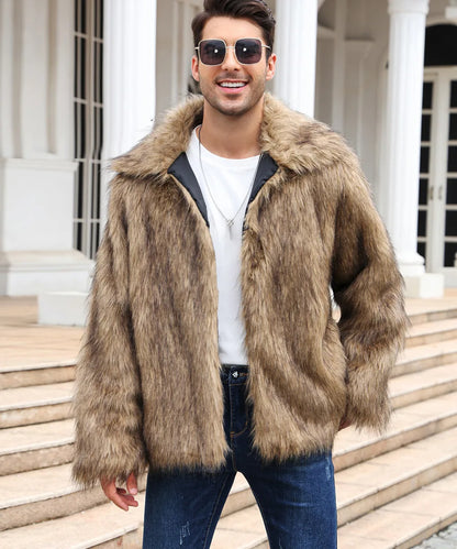 Cold-Weather Fox Look with Men's Faux Fur Coat Jacket