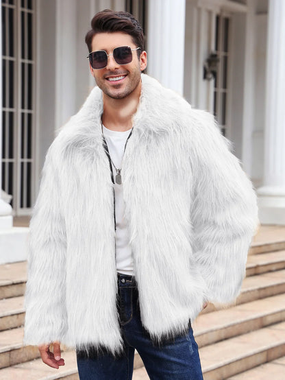 Cold-Weather Fox Look with Men's Faux Fur Coat Jacket