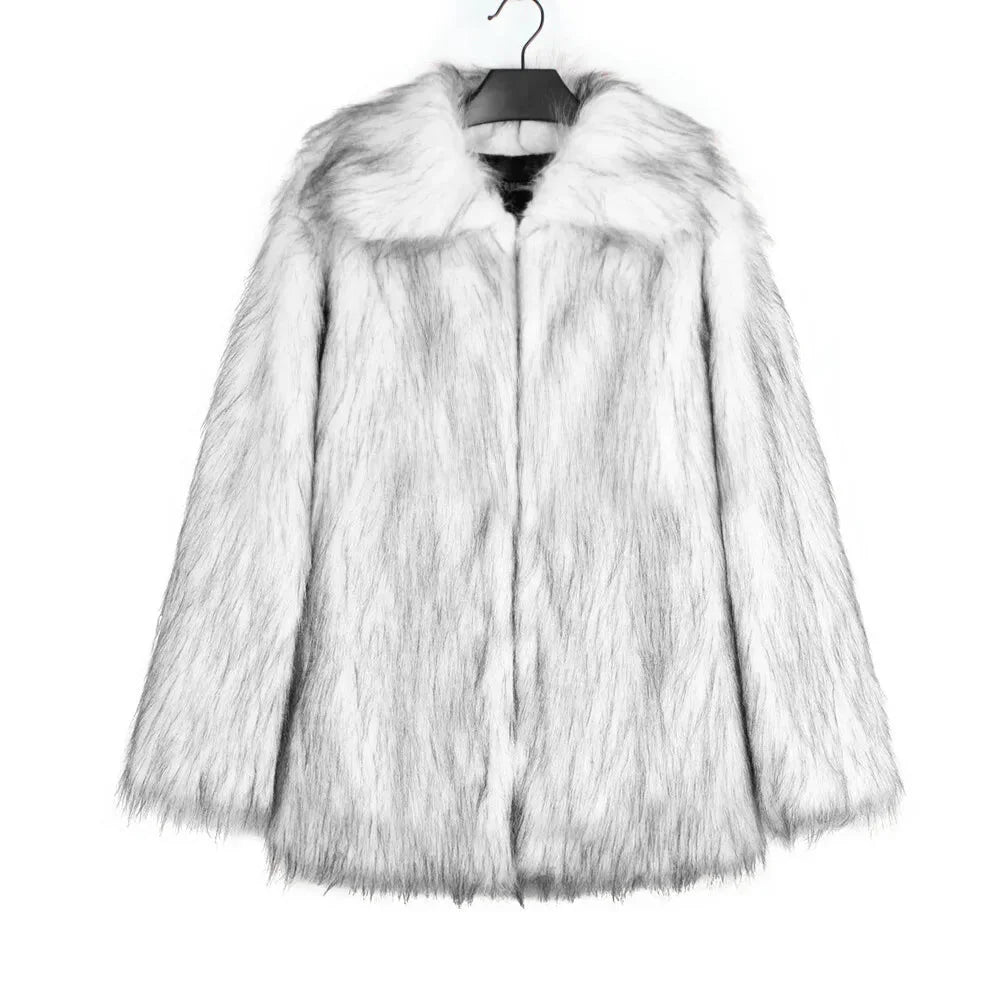 Cold-Weather Fox Look with Men's Faux Fur Coat Jacket