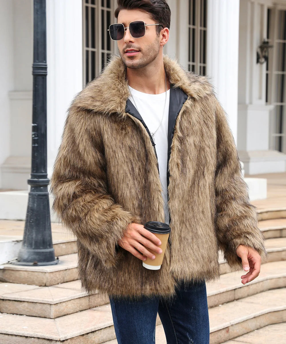 Cold-Weather Fox Look with Men's Faux Fur Coat Jacket