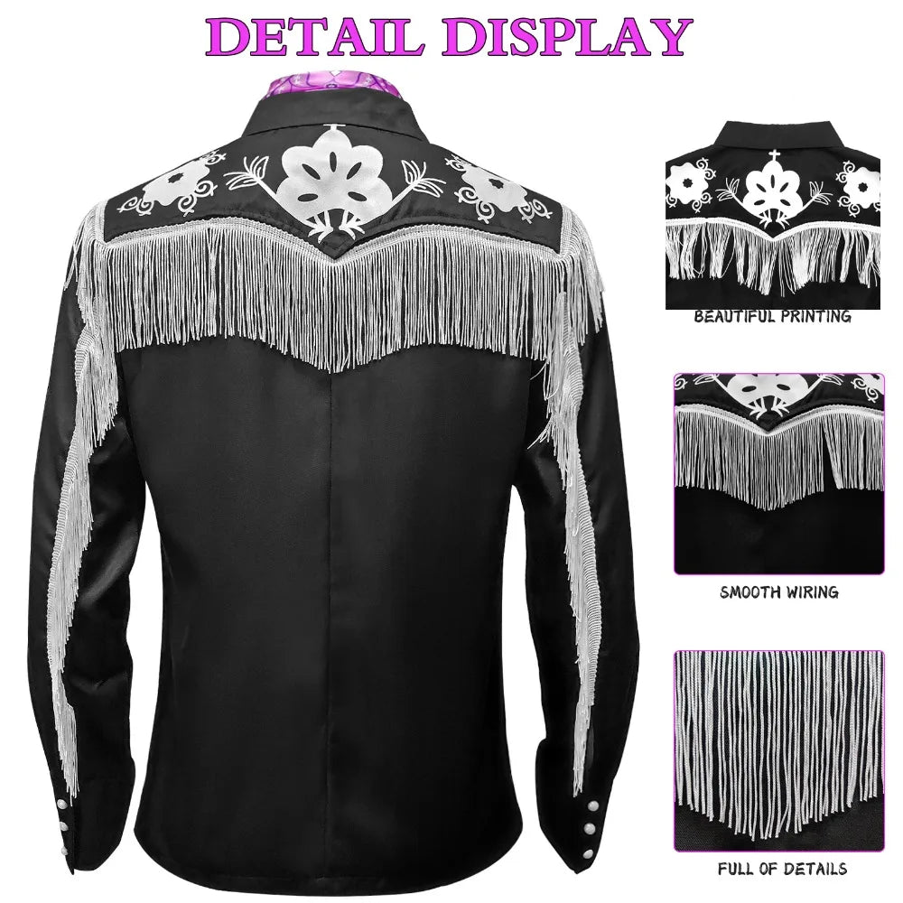 Men Costumes- Western Fringe Cowboy KEN Shirt + Pink Scarf Cosplay Set- - IndioGear.com