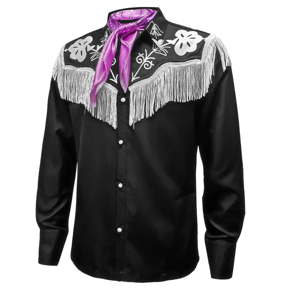 Men Costumes- Western Fringe Cowboy KEN Shirt + Pink Scarf Cosplay Set- - IndioGear.com