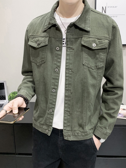 Men Denim Jackets- Classic Blue Denim Trucker Jacket for Men- Olive green- IndioGear.com