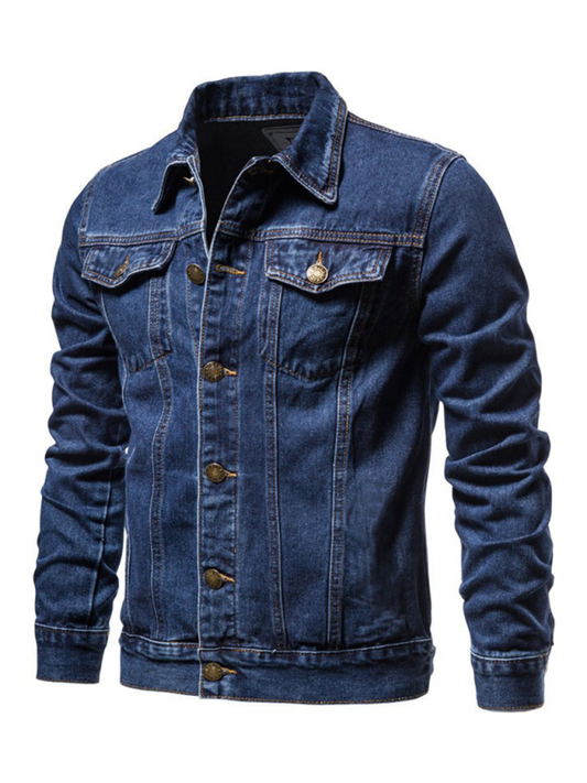 Men Denim Jackets- Classic Blue Denim Trucker Jacket for Men- Purplish blue navy- IndioGear.com