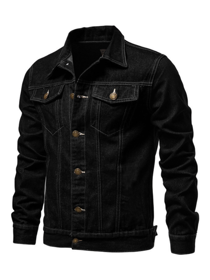 Men Denim Jackets- Classic Blue Denim Trucker Jacket for Men- Black- IndioGear.com