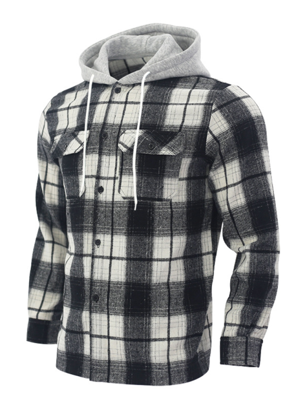 Men Hoodies- Plaid Hoodie Shirt for Men Fall Layering- - IndioGear.com