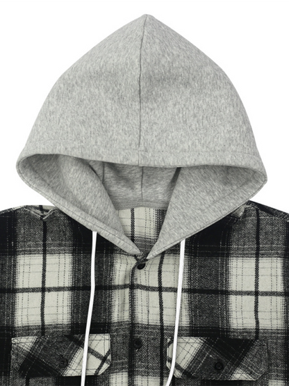 Men Hoodies- Plaid Hoodie Shirt for Men Fall Layering- - IndioGear.com