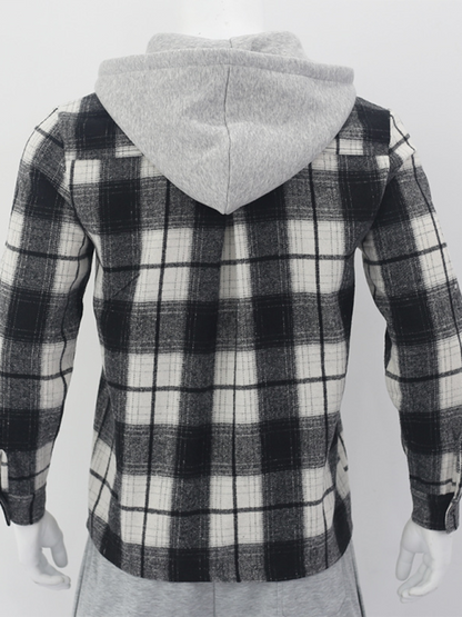 Men Hoodies- Plaid Hoodie Shirt for Men Fall Layering- - IndioGear.com