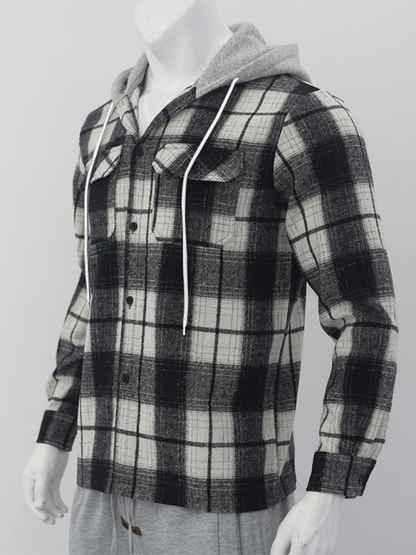 Men Hoodies- Plaid Hoodie Shirt for Men Fall Layering- - IndioGear.com