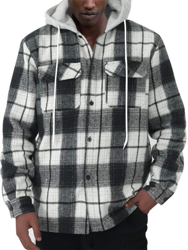 Men Hoodies- Plaid Hoodie Shirt for Men Fall Layering- - IndioGear.com