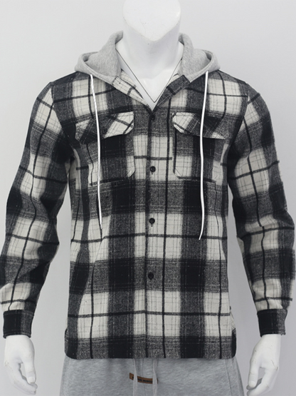 Men Hoodies- Plaid Hoodie Shirt for Men Fall Layering- - IndioGear.com