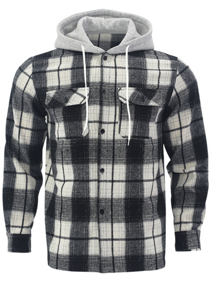 Men Hoodies- Plaid Hoodie Shirt for Men Fall Layering- - IndioGear.com