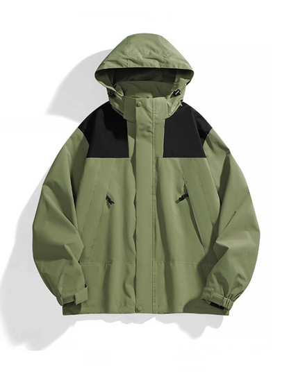 Men Jackets- All-Weather Unisex Windbreaker with Detachable Hood Jacket- Green- IndioGear.com