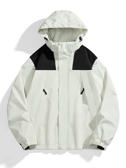 Men Jackets- All-Weather Unisex Windbreaker with Detachable Hood Jacket- White- IndioGear.com